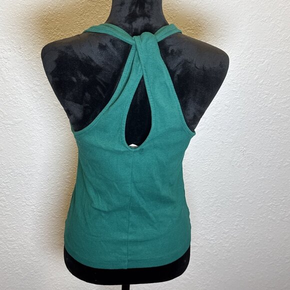 Maeve Anthropologie Twist-Back Ribbed Tank hunter green size X-Large - Picture 3 of 7